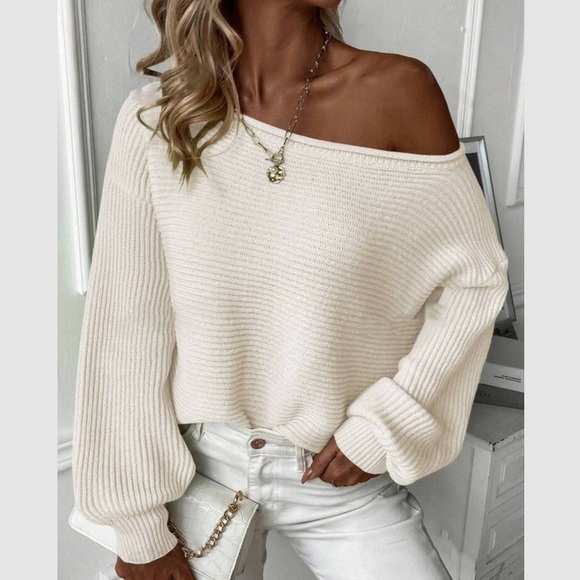 Luxe green off shoulder knit sweater top - Picture 5 of 8